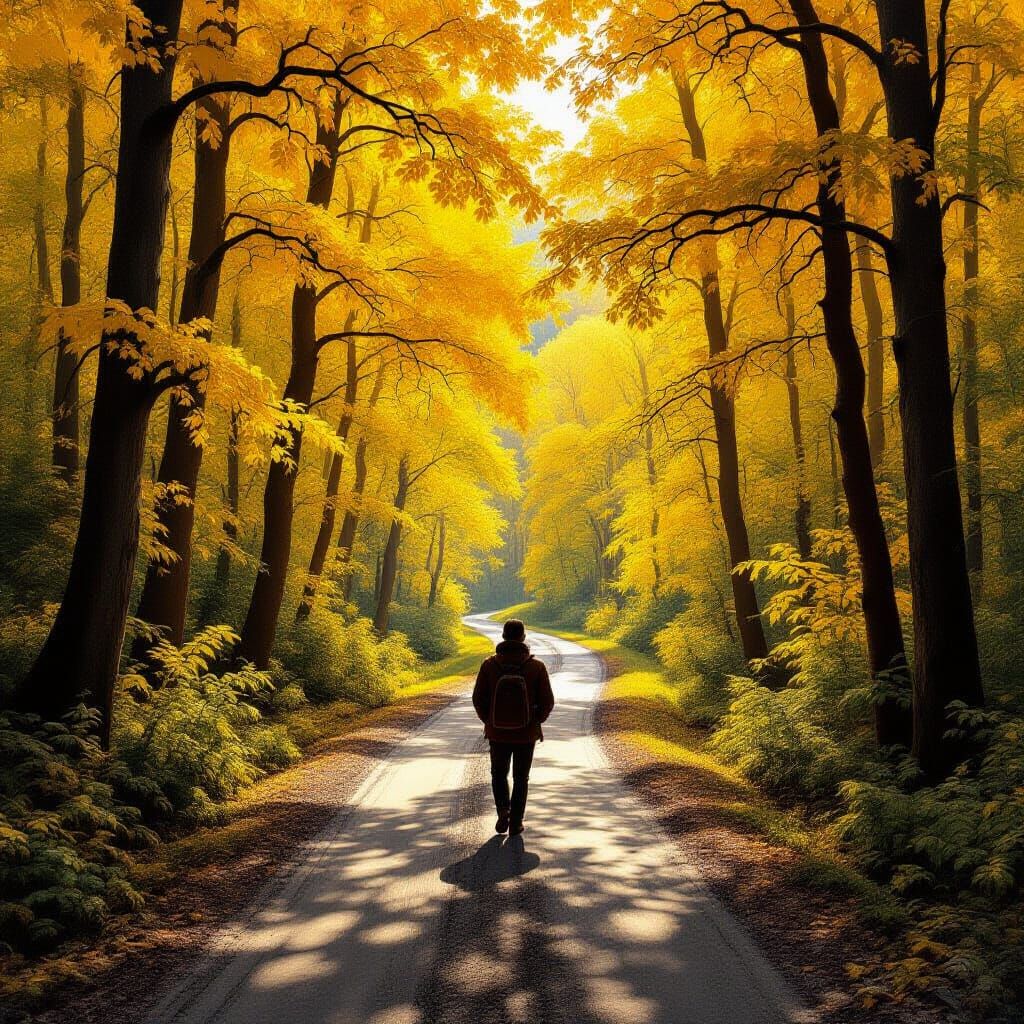 Traveler Contemplates Diverging Paths in Renaissance Style