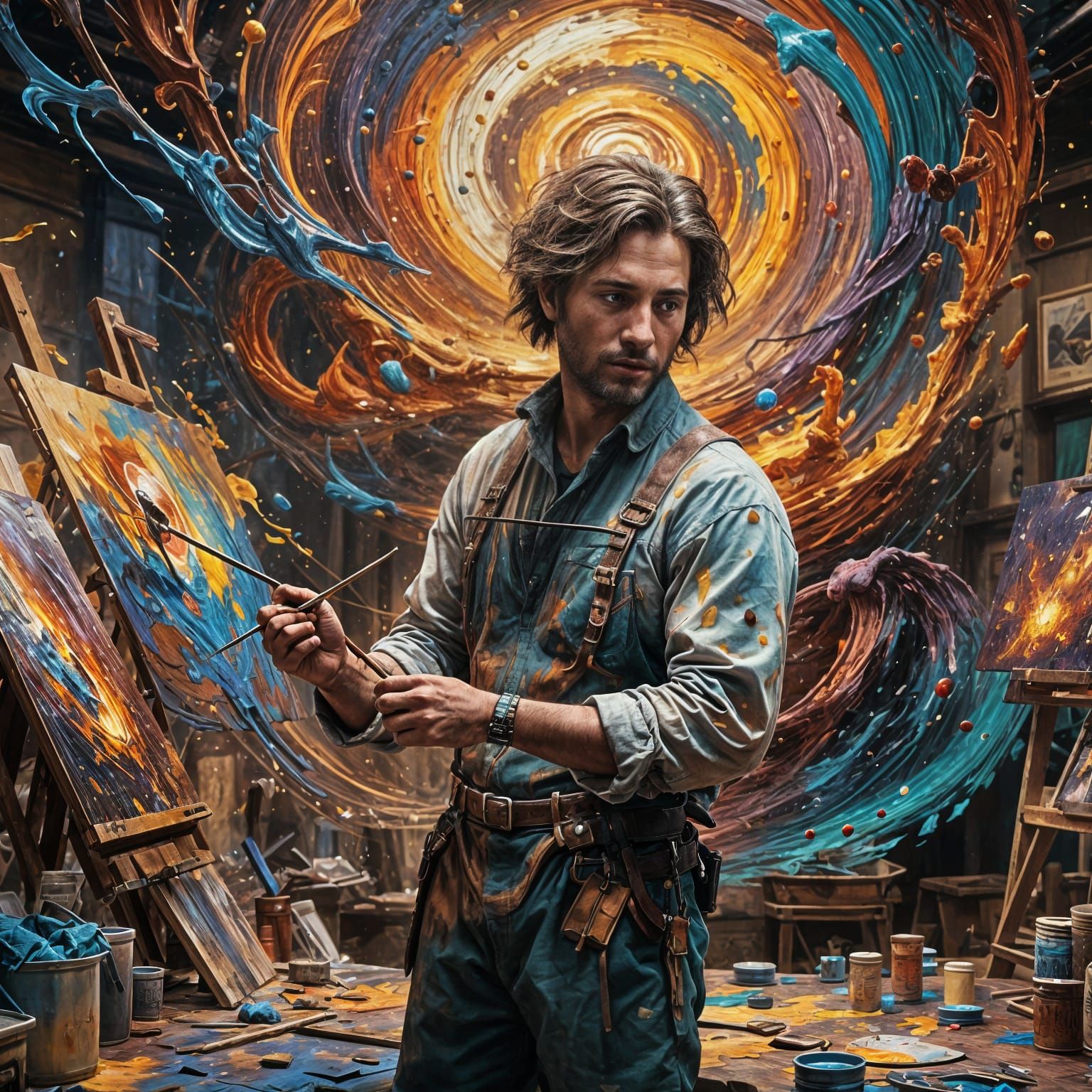 Painter Trapped in Colors: Detailed Matte Painting