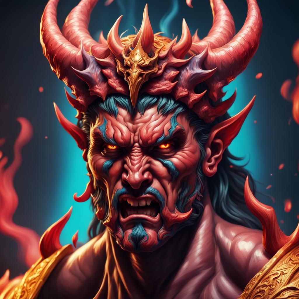 Ten-Headed Demon King in Hyperrealistic Splash Art