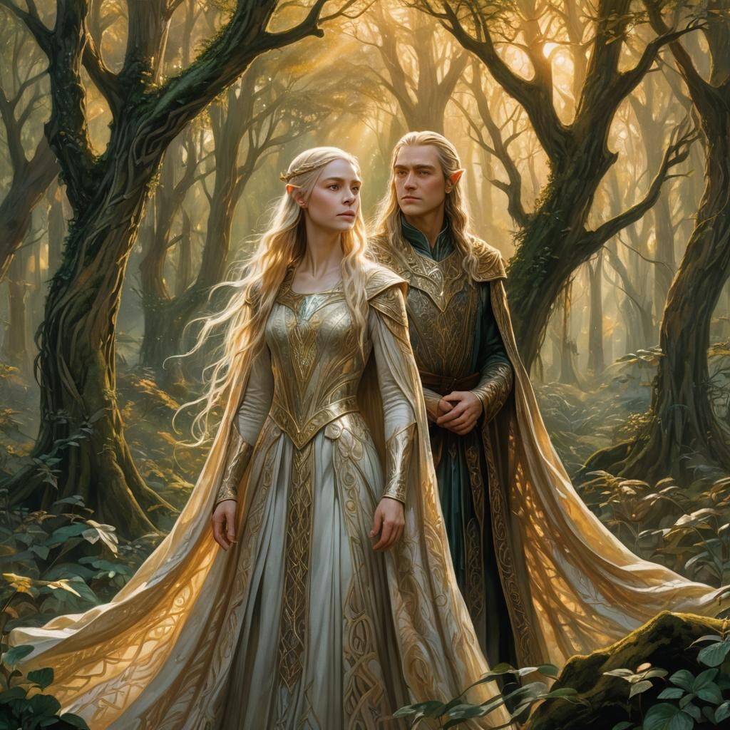 Celeborn and Galadriel in Golden Forest Light