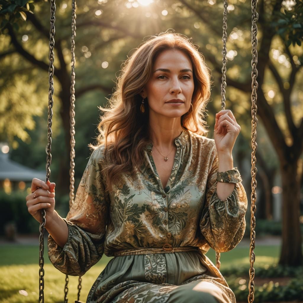 Intimate Portrait of Woman on Swing in Golden Hour