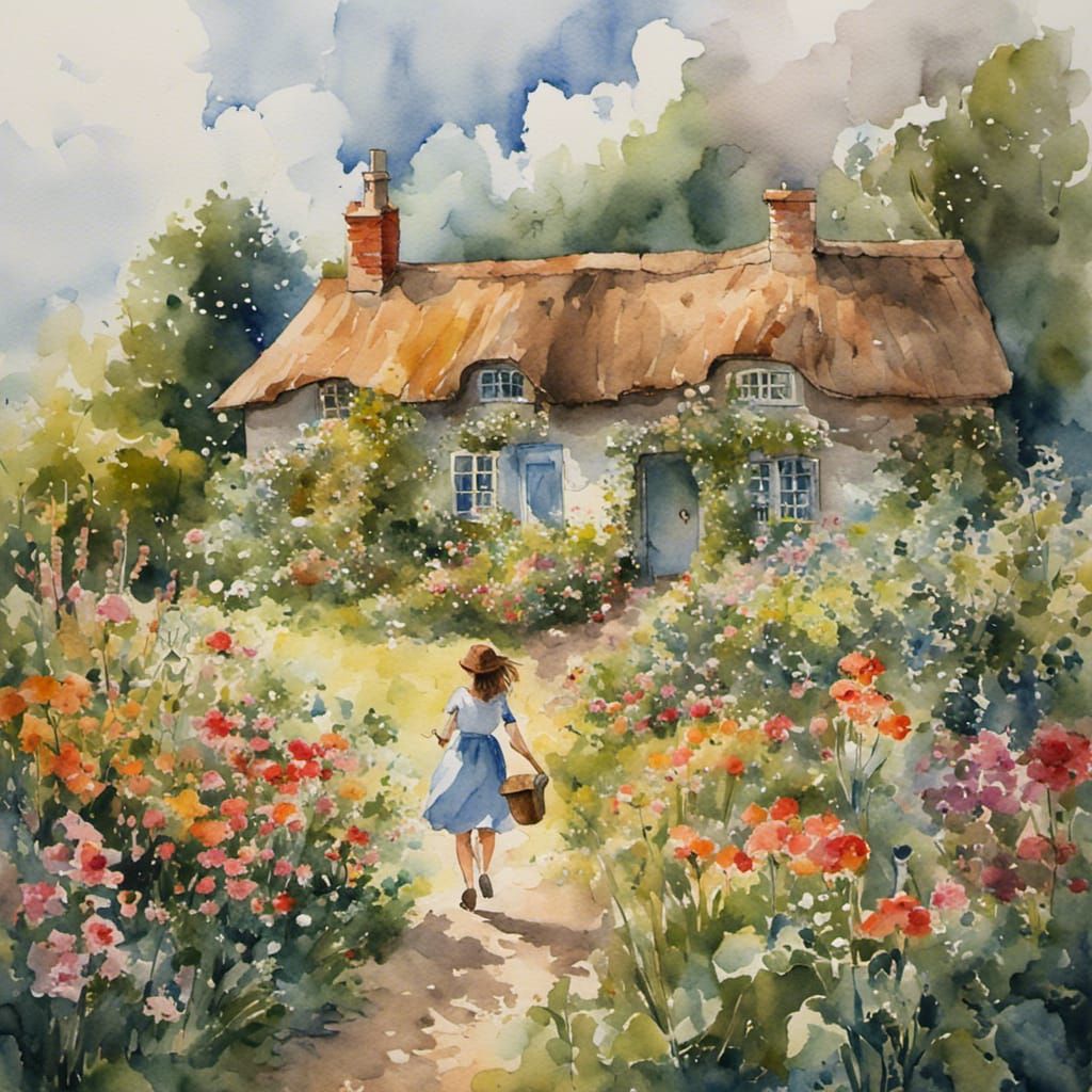 Dragon Attack on Cottage: Watercolor Painting