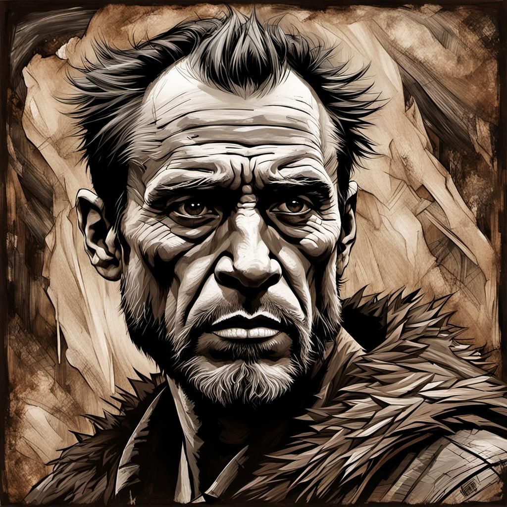 Epic Ice Age Manfred Portrait in Mixed Media