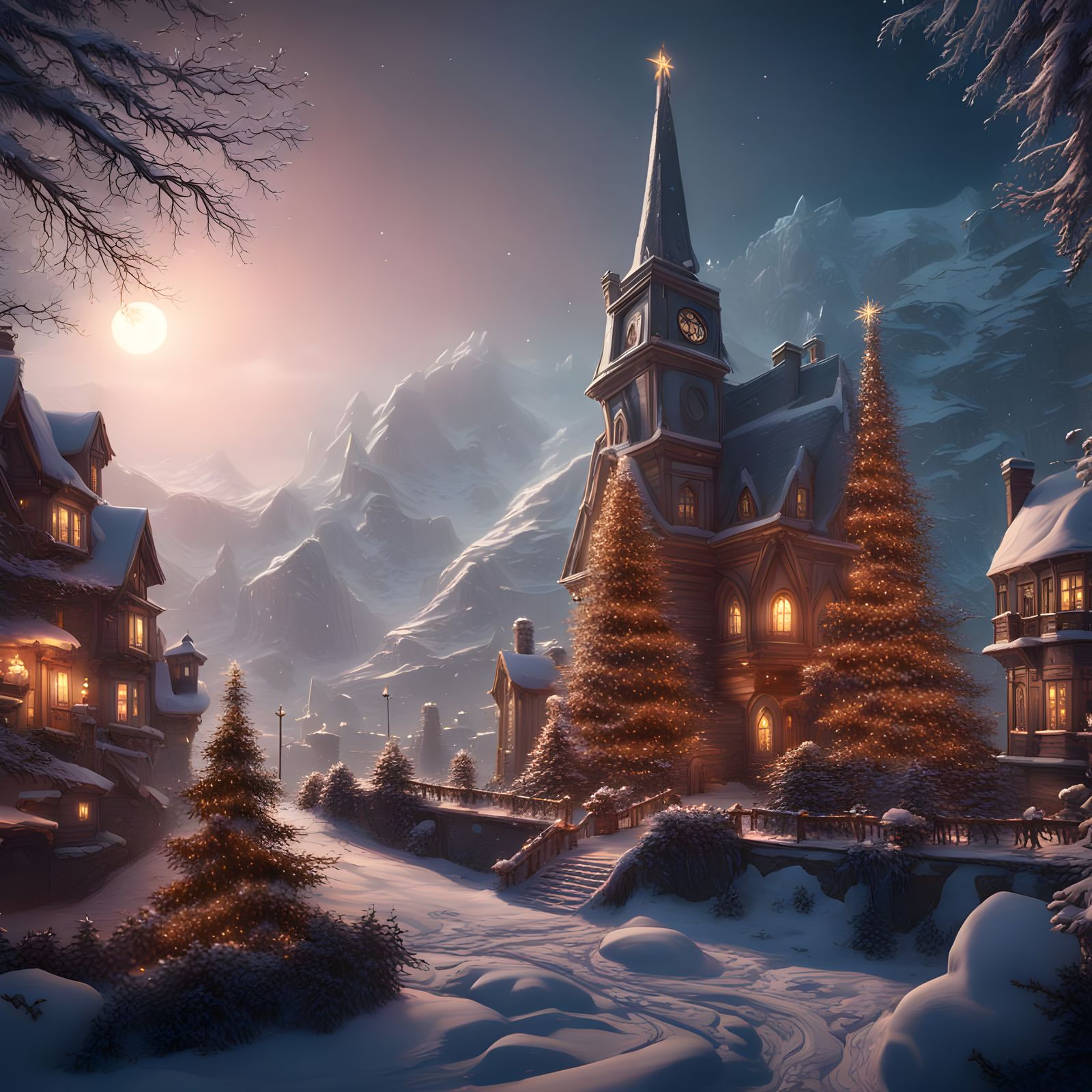Detailed Christmas Matte Painting in Deep Color