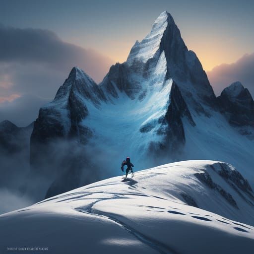 Epic Swiss Alps Concept Art: Hiker Gazes at Sunlit Peaks