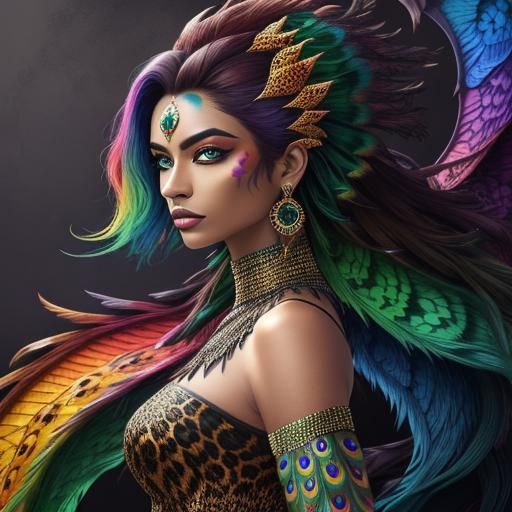 Woman with Dragon Scales and Peacock Hair