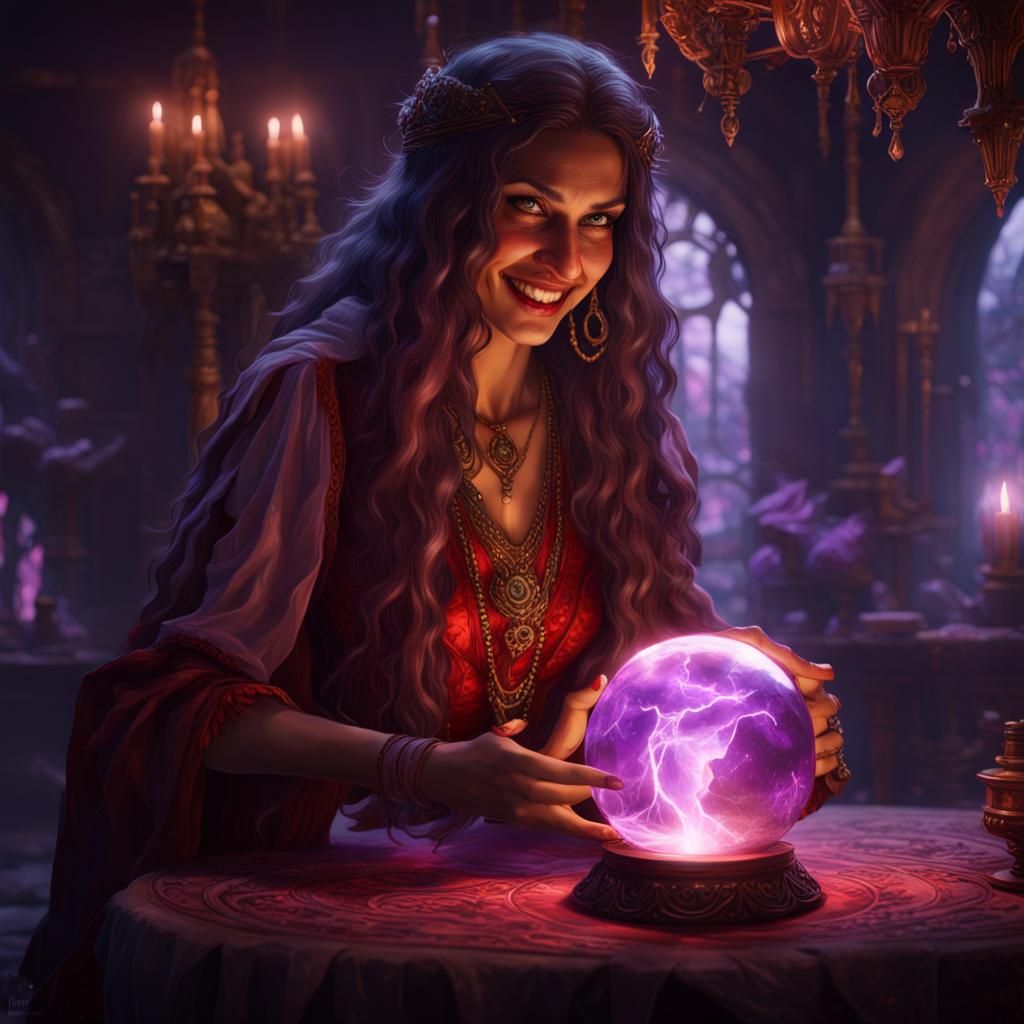 Gypsy Woman and Crystal Ball, Dark Fantasy Art