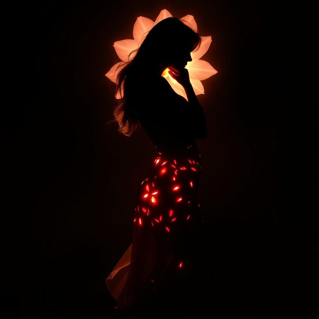 Erotic Silhouette: Woman in Heavenly Floral Burst