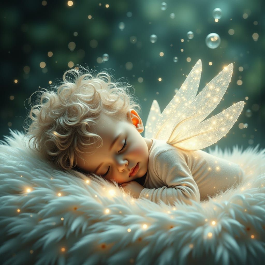 Shimmering Baby Angel in Dreamy Fairy Scene