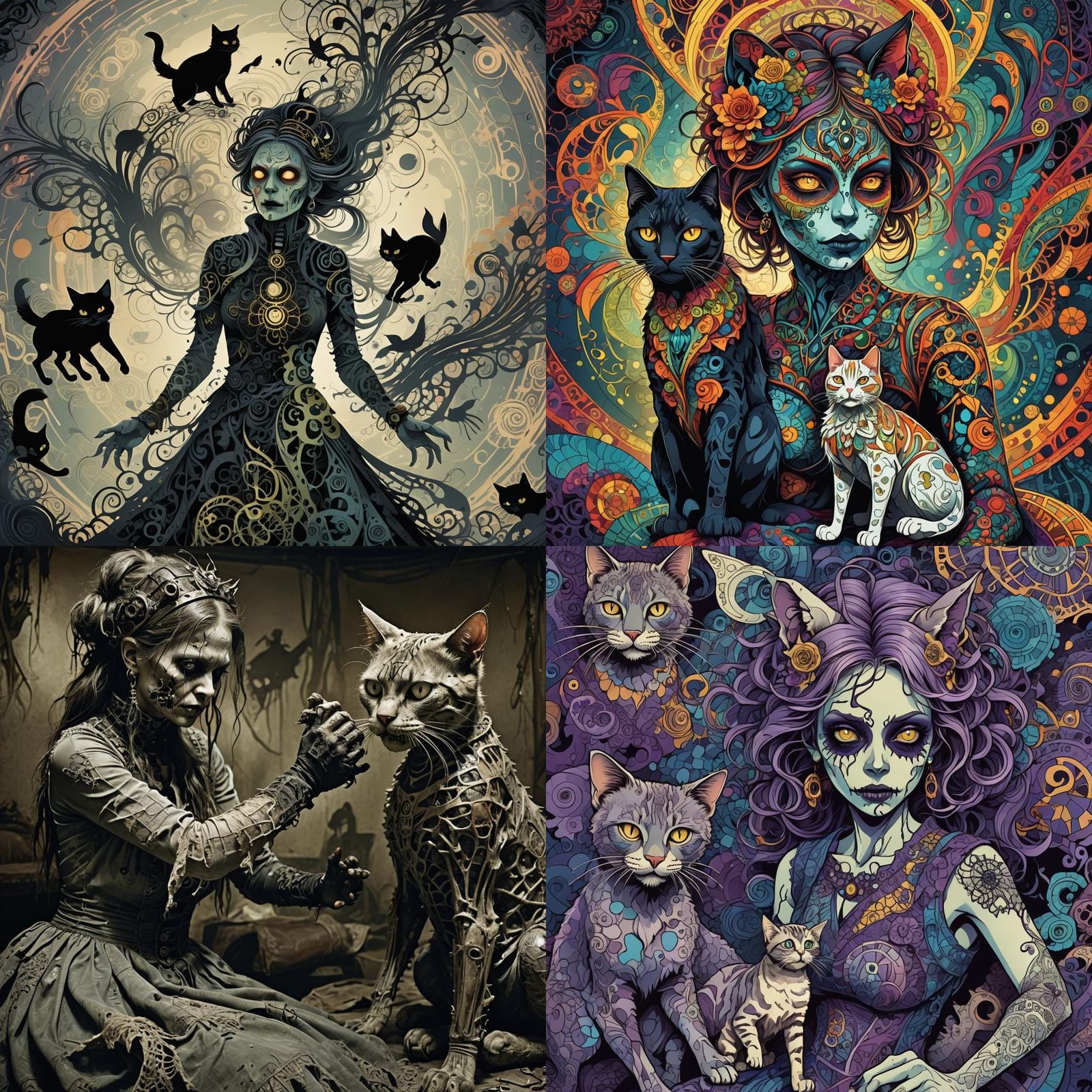 Zombie Woman and Cat in Abstract Vector Art Style