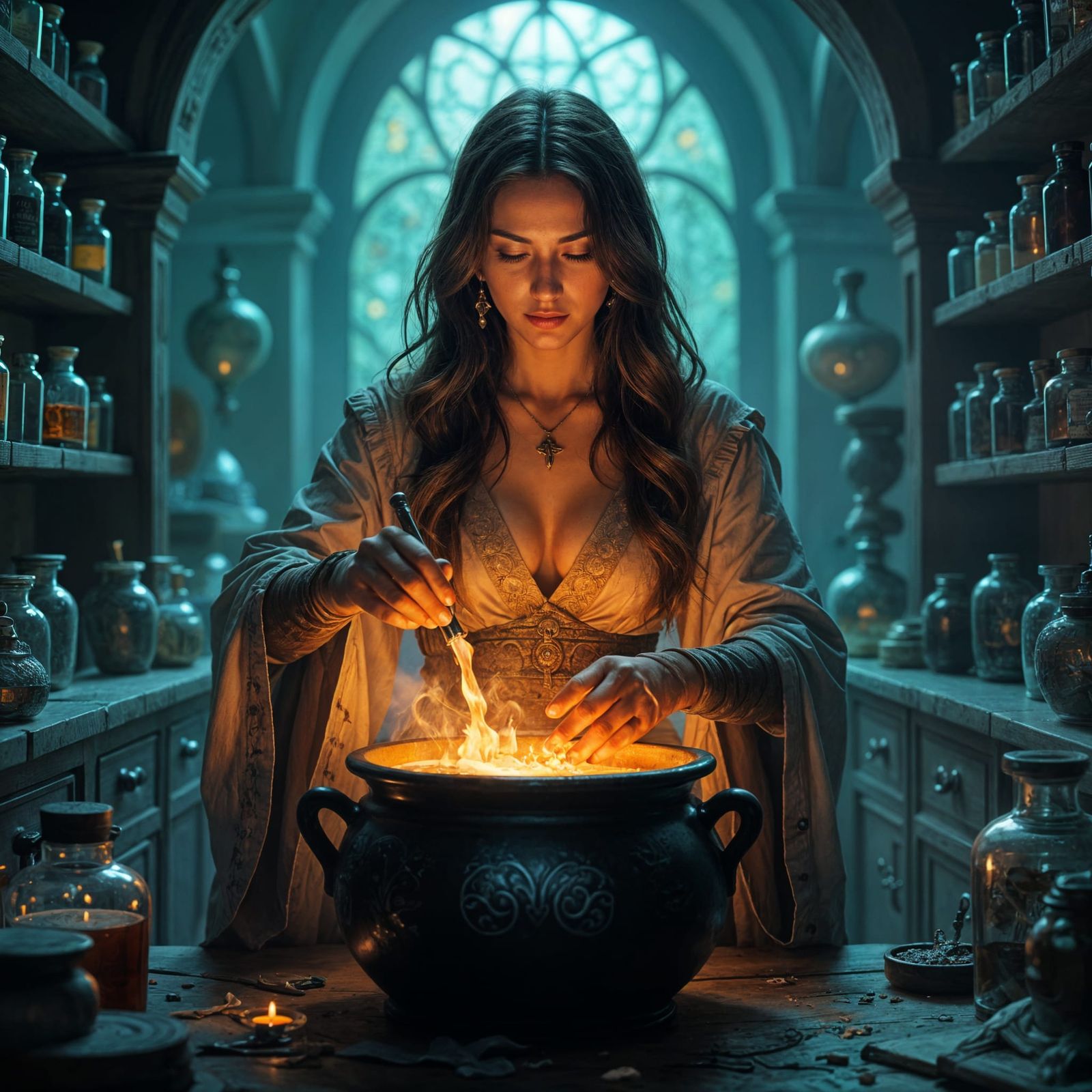 Mystical Apothecary: A Potion Brewing Scene