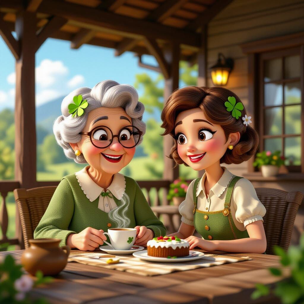 Grandmother's Coffee Break: Pixar-Style 3D Scene