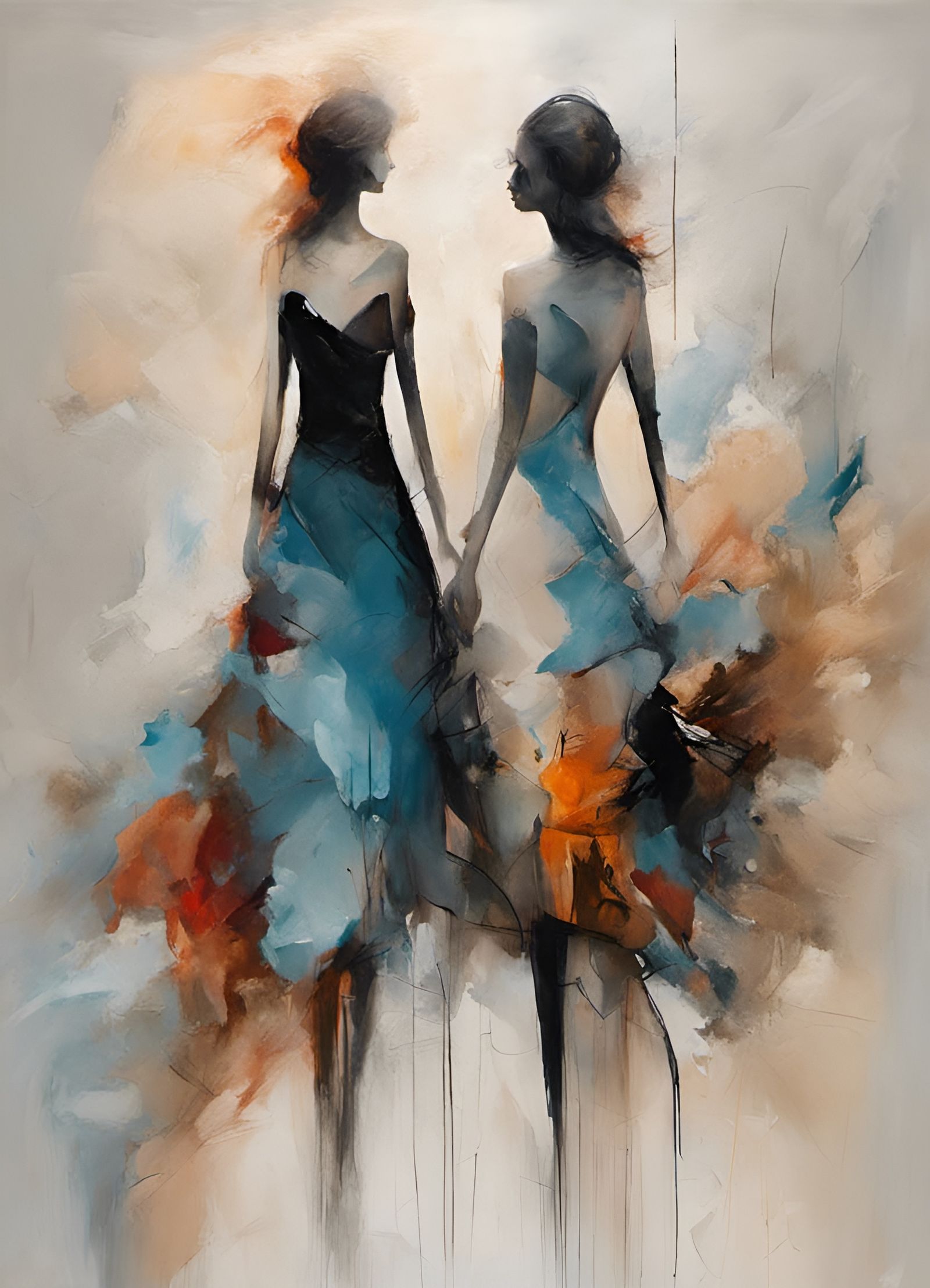 Abstract Figurative Art Featuring Two Women