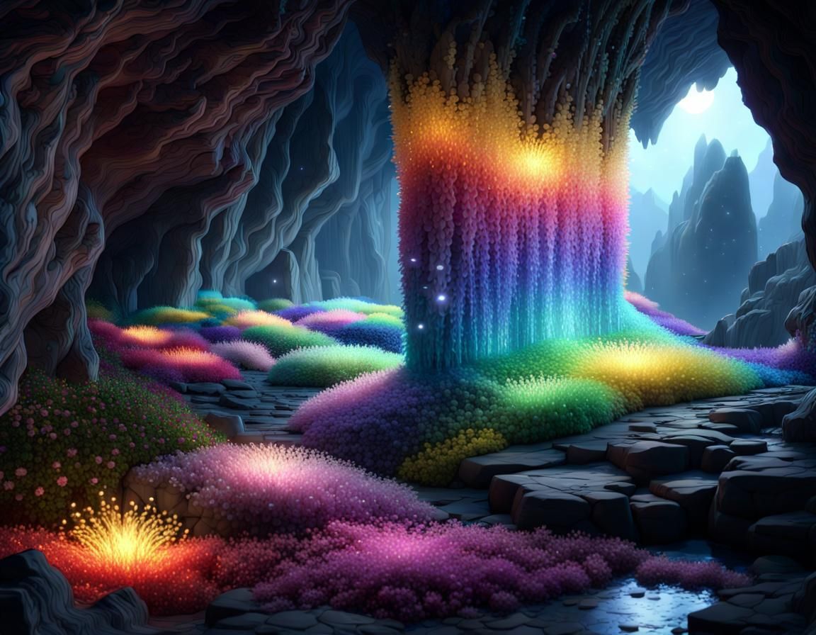 Crystal Flower Cave in Moonlight: Fantasy Concept Art