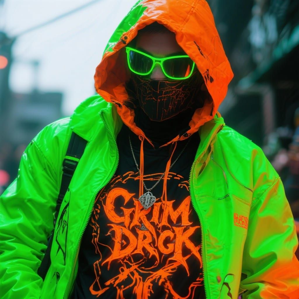 Grimdark Scene in Vibrant Neon Green and Orange