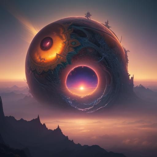 Psychedelic Sunrise in Magical Realm: Fantasy Concept Art