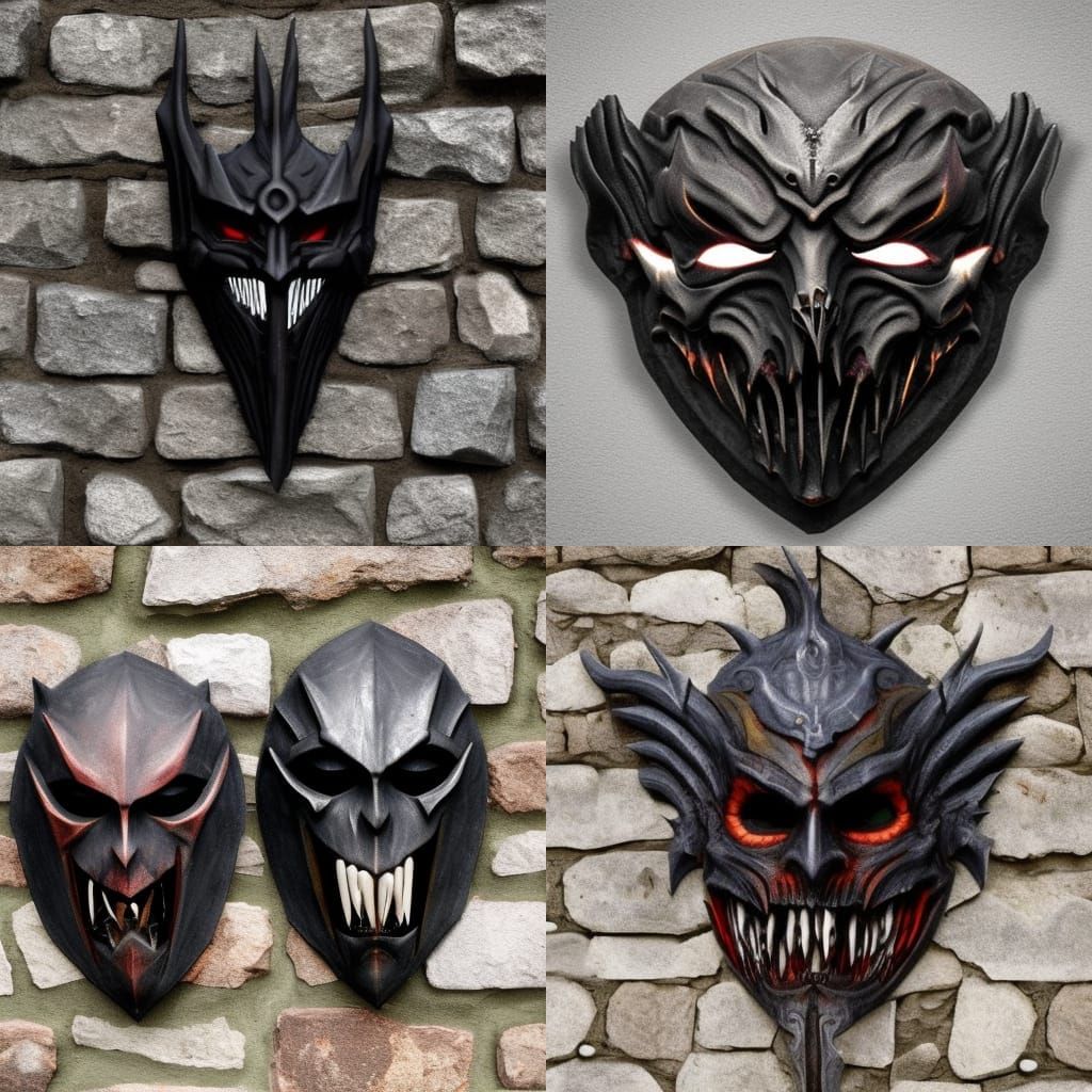 Demonic War Masks in Dark Fantasy Style