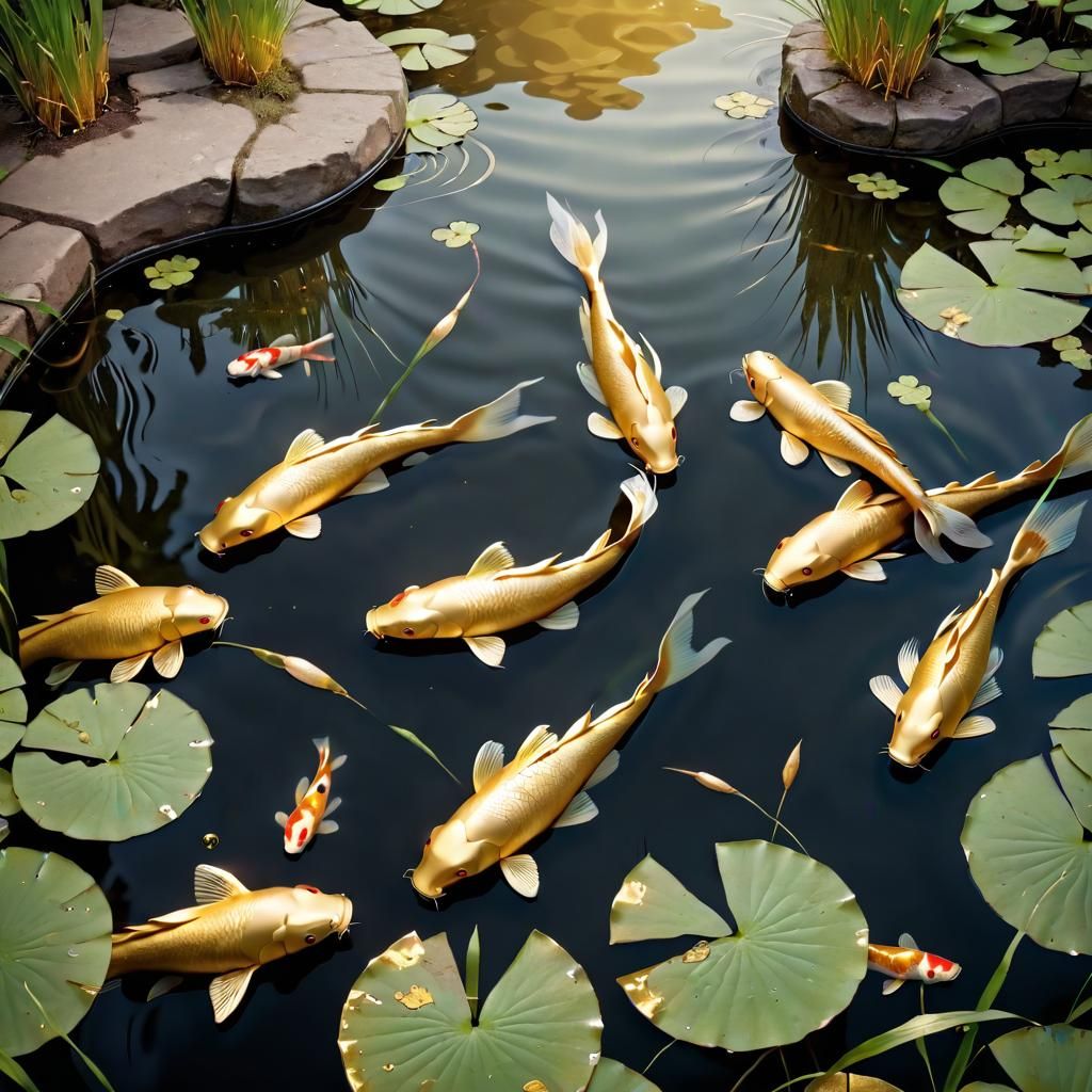 Golden Fish in Pond: A Tranquil Scene