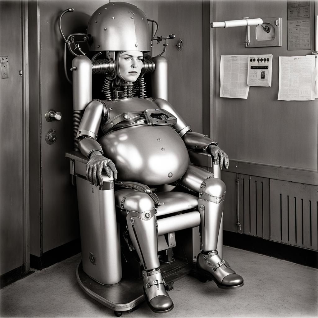 Cyborg in Electric Chair, Matte Painting Style