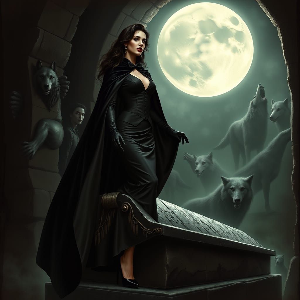 Dark Gothic Vampire Countess in Black Tie Elegance