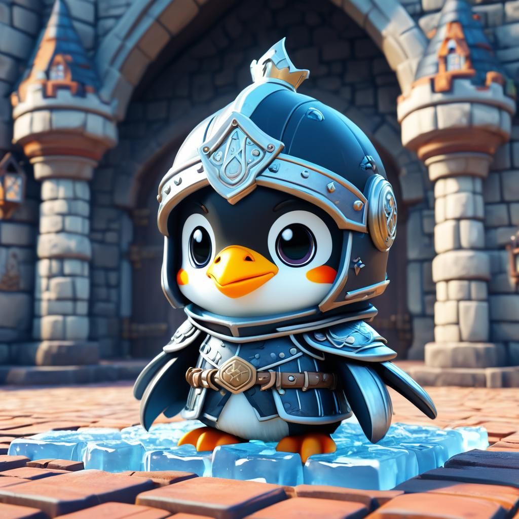 Anime Penguin Knight in Ice Castle