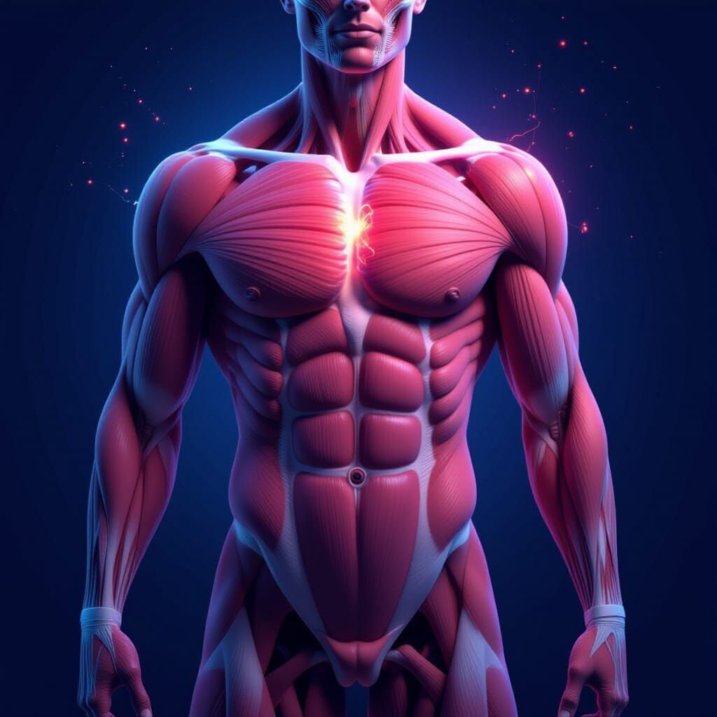 Human Muscular System Anatomy with Ethereal Glow