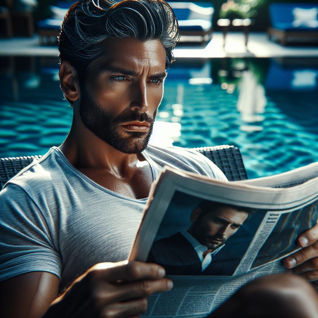 Handsome Italian Man Reading Newspaper in Cinematic Style