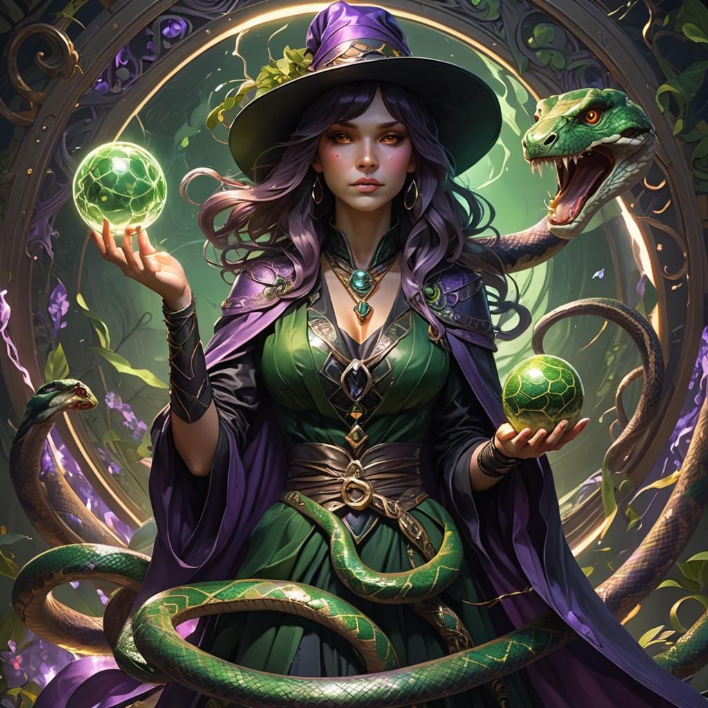 Detailed Snake Witch with Glowing Orb