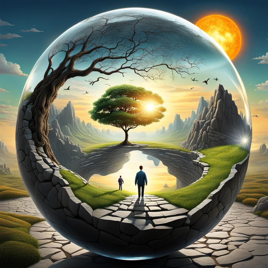 Cracked Sphere World: A Surreal Journey