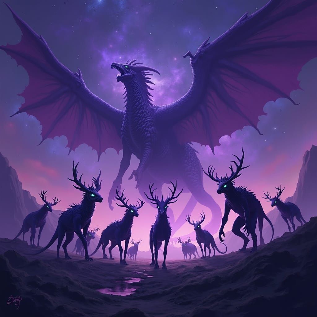 10 HOGA Creatures in Nebula Sky - Fantasy Concept Art