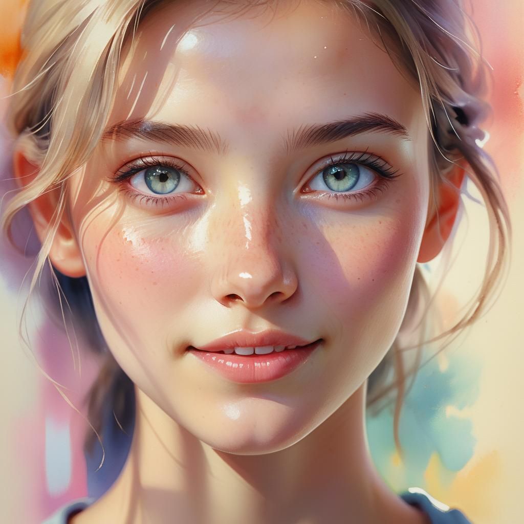 Hyperrealistic Portrait of a Smiling Young Woman