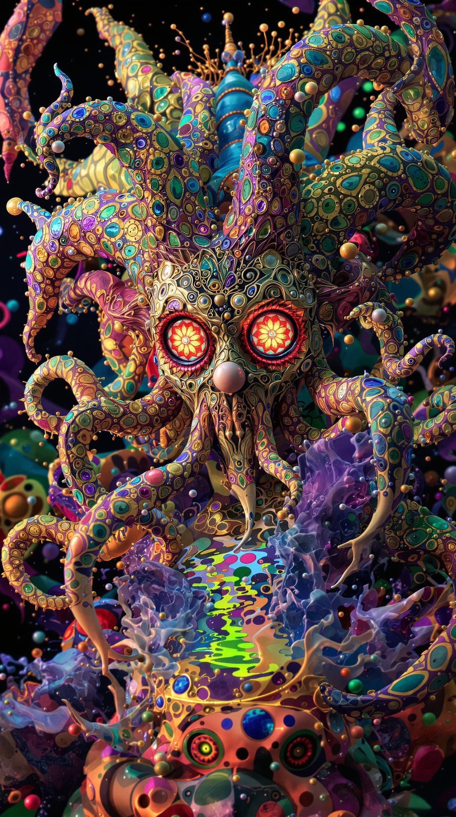 Surreal Jester in Hyperbolic Landscape, Digital Art