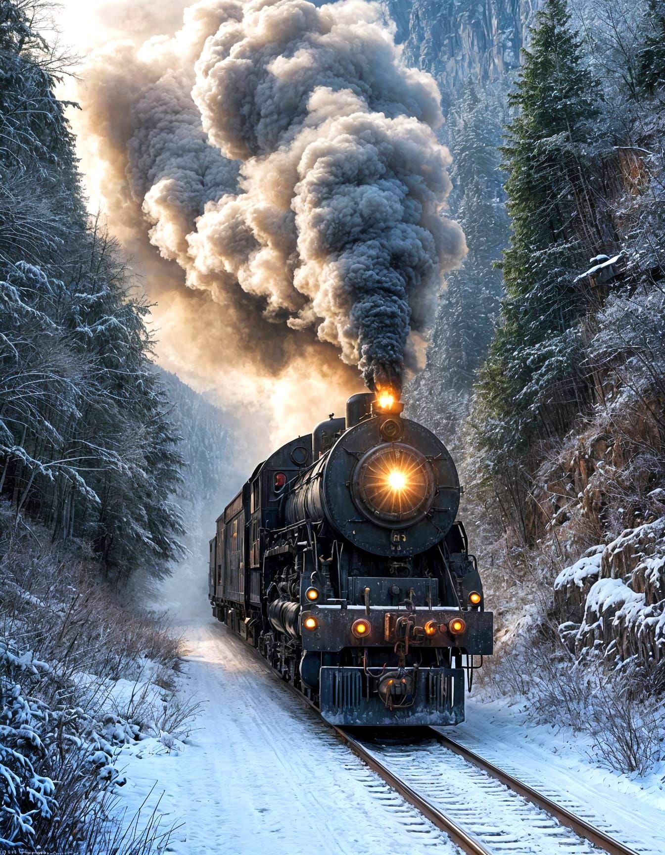 Vintage Steam Locomotive Emerge from Mountain Tunnel
