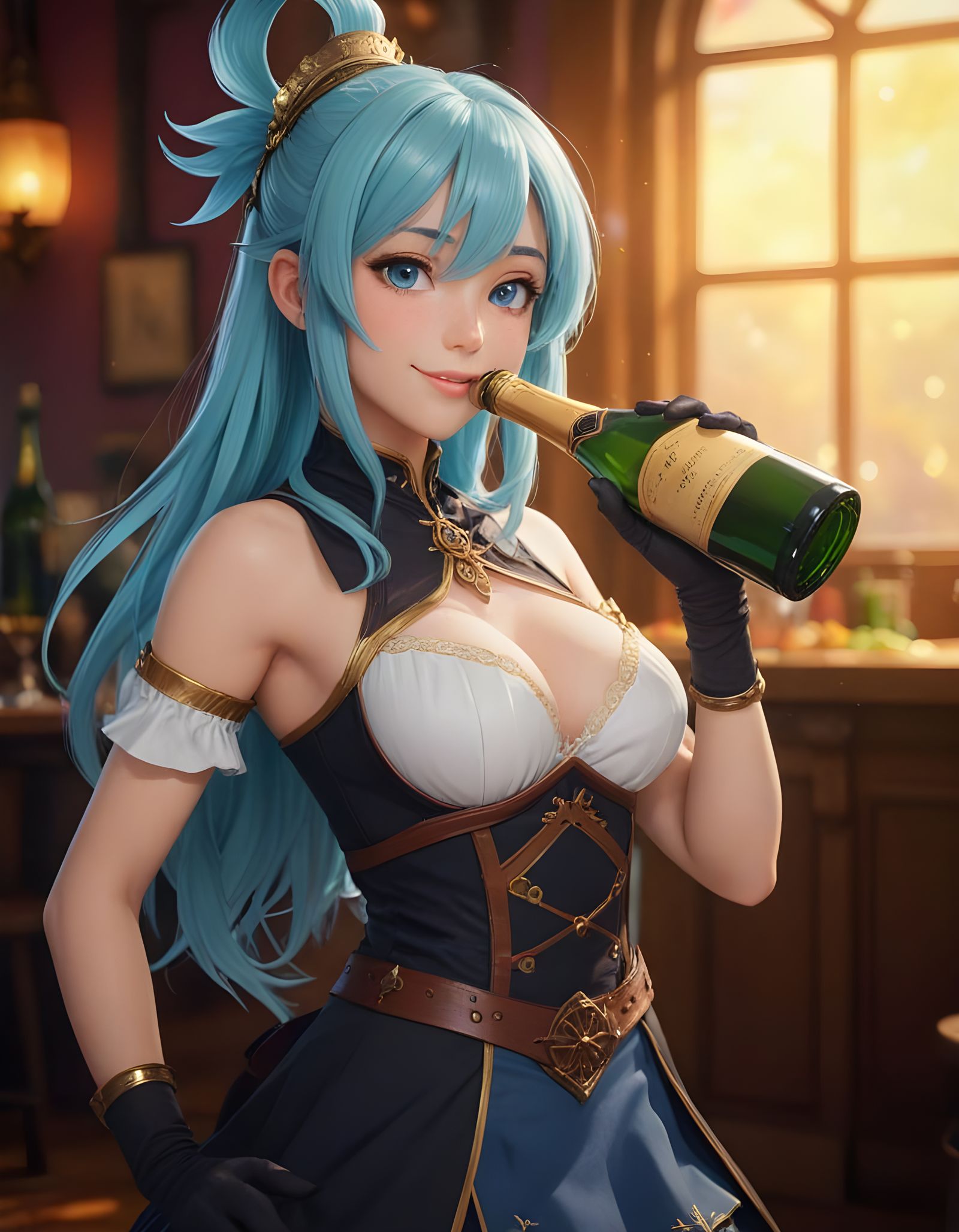 Goddess Aqua's Playful Tavern Encounter