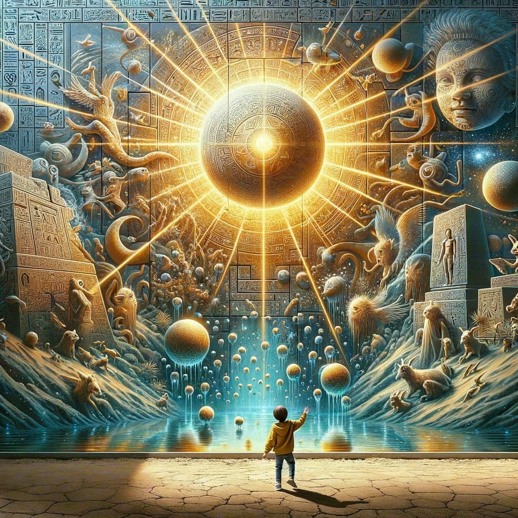 Child Discovering a Surreal Graffiti Mural in 3D