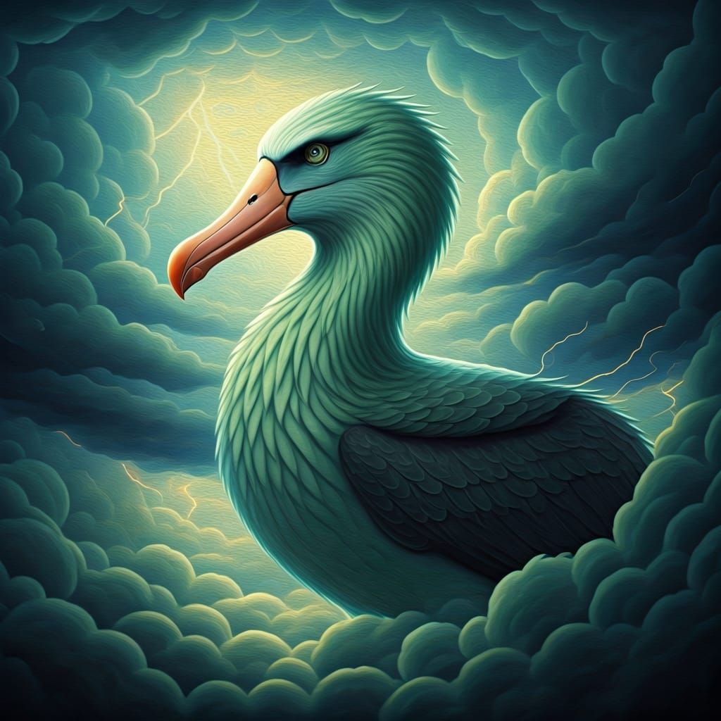 Bird God Controlling Weather in Art Deco Style