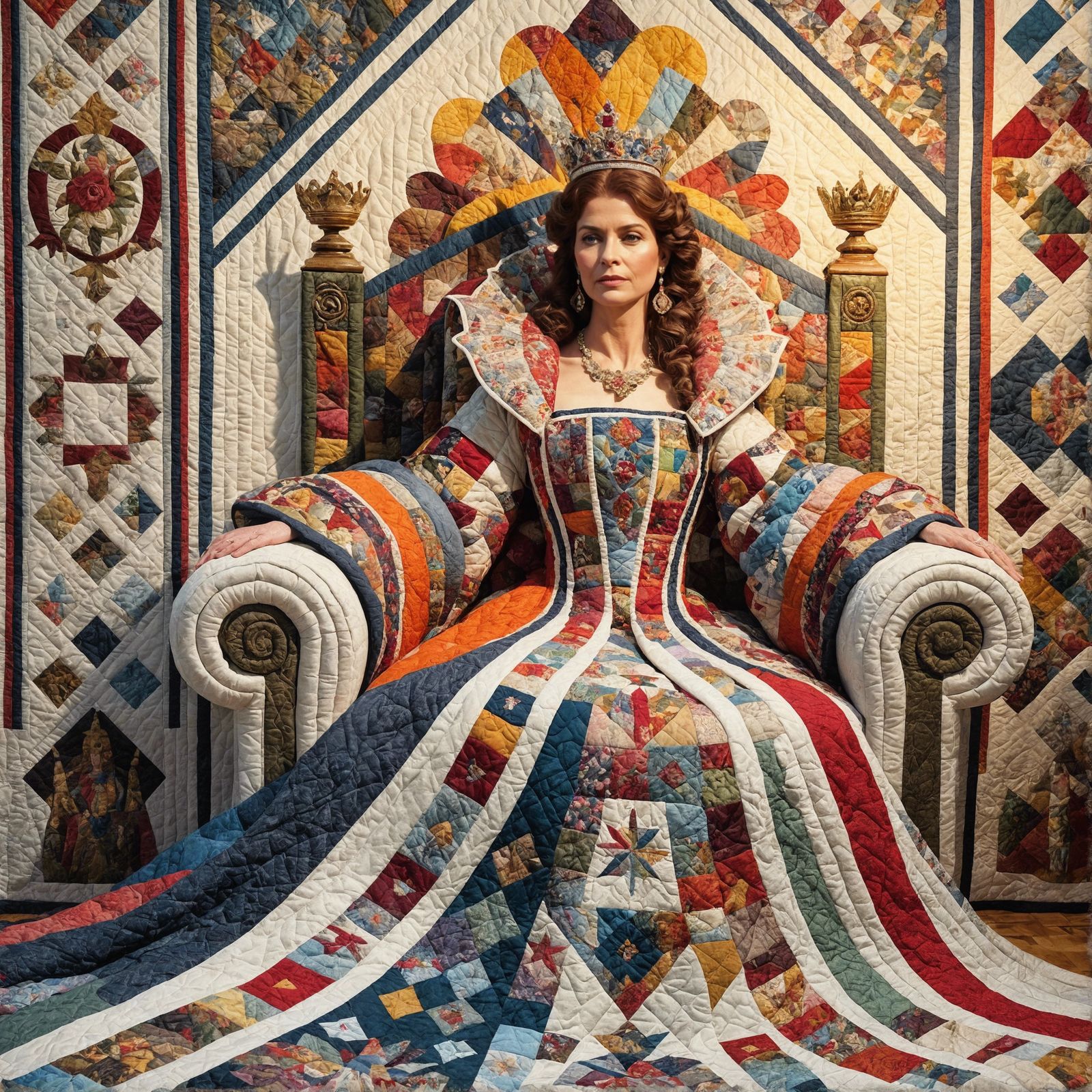 Quilted Queen on a Patchwork Throne