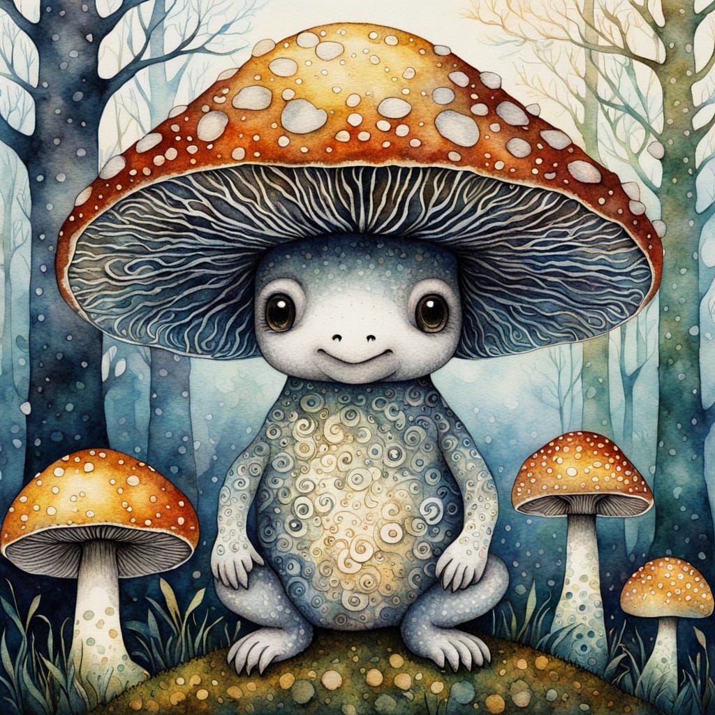 Enchanting Mushroom Creature in Dreamlike Watercolor Style