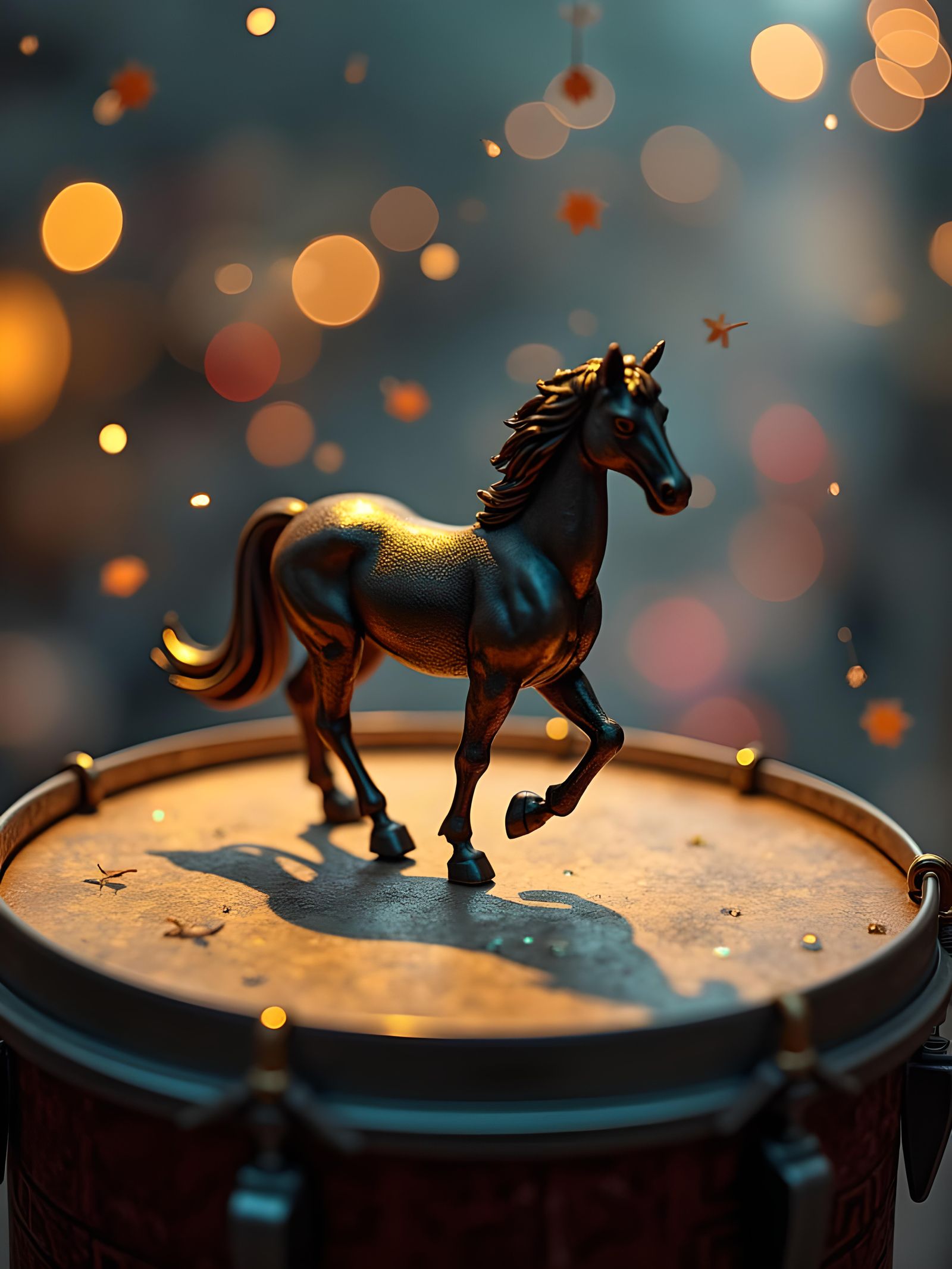Miniature Horse Drummer in City Night Scene