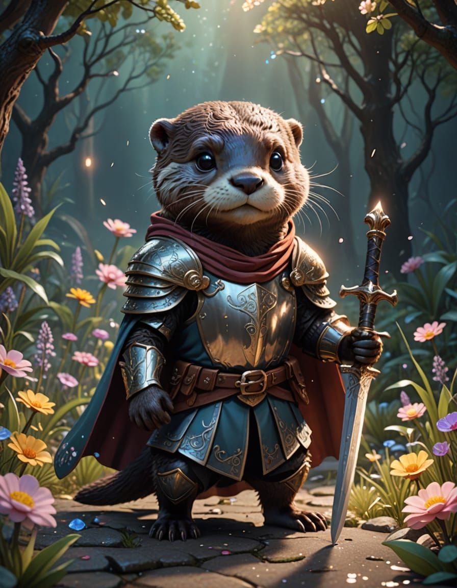 Chibi Otter Knight in Whimsical Digital Art Style