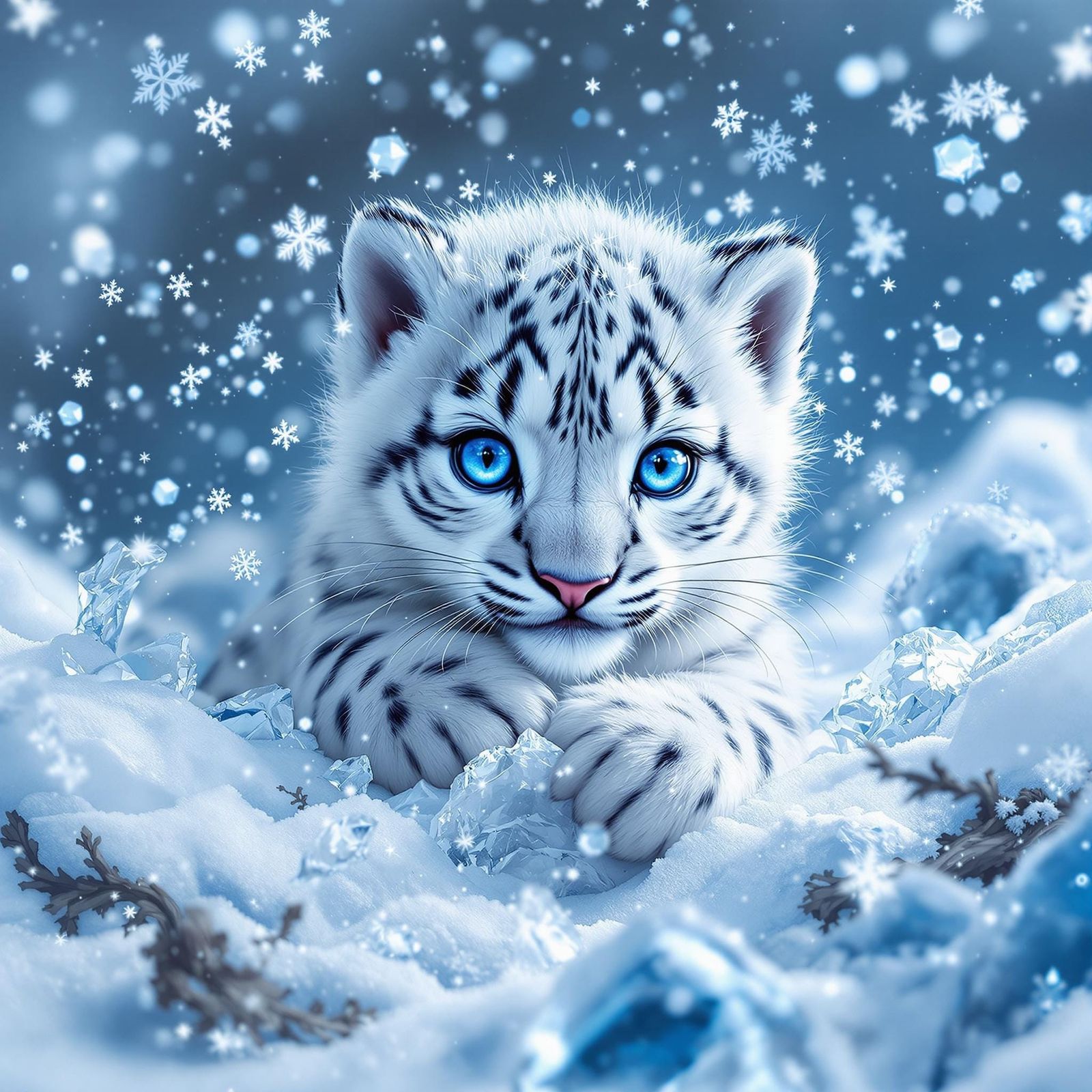 Enchanting Snow Leopard Cub in a Winter Wonderland