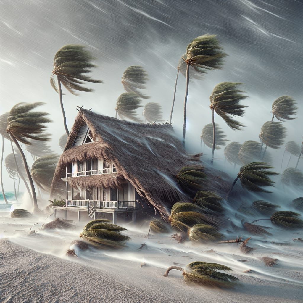 Calm Beach Under Cataclysmic Hurricane Fury