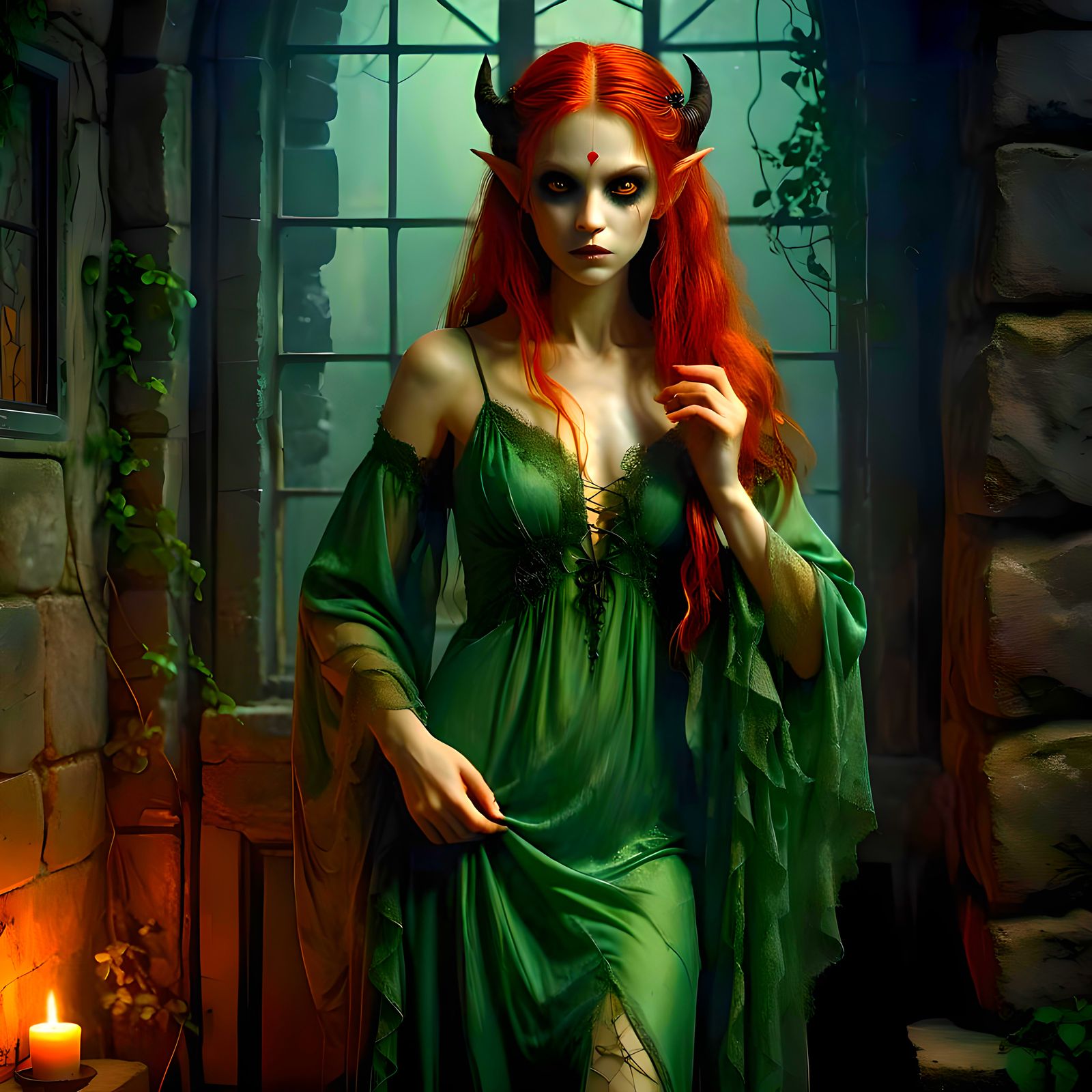 Ethereal Vampire Faun in Gothic Fairytale Castle