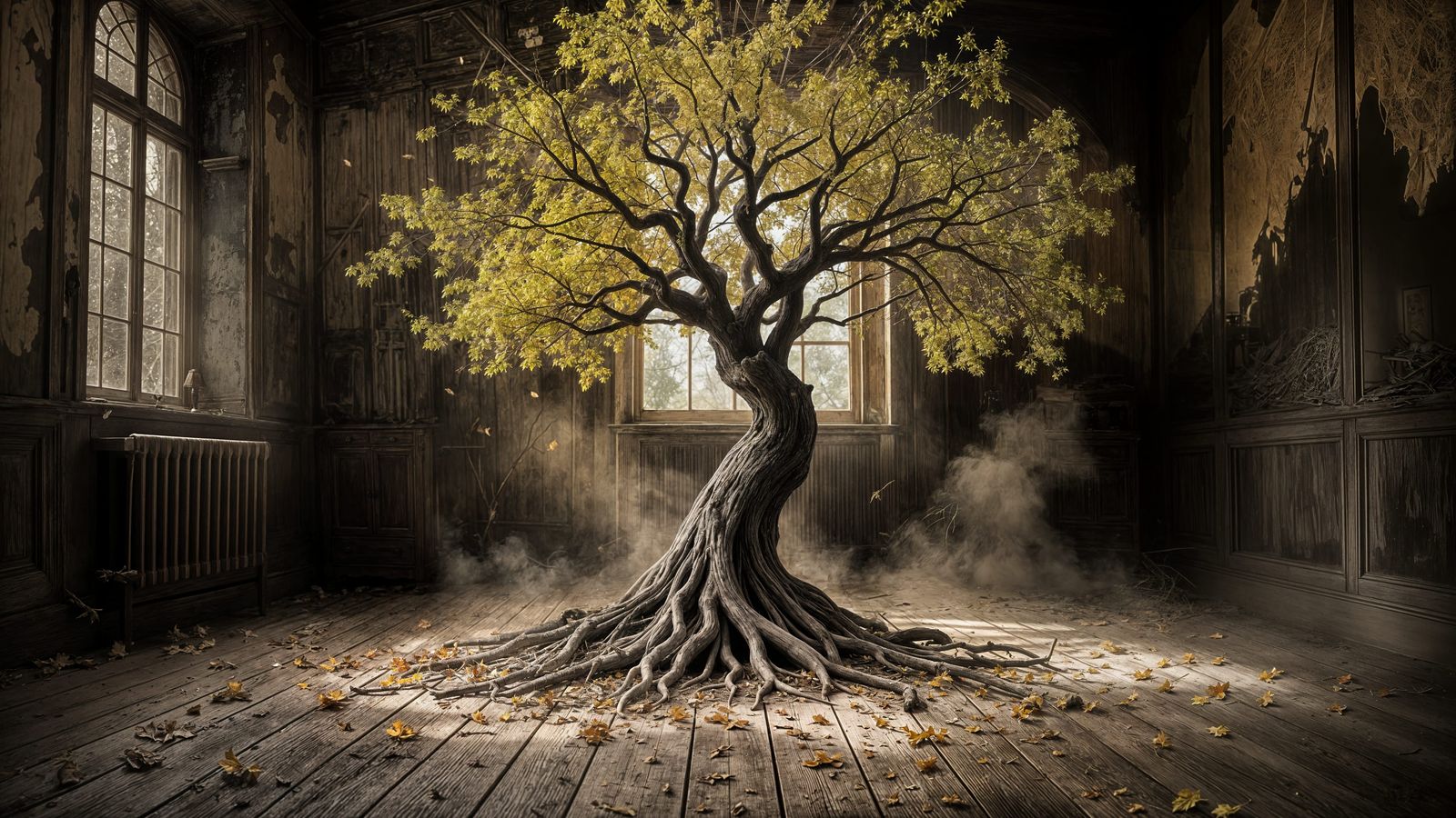 Antique Portrait: Autumn Tree in Wet Plate Collodion Style