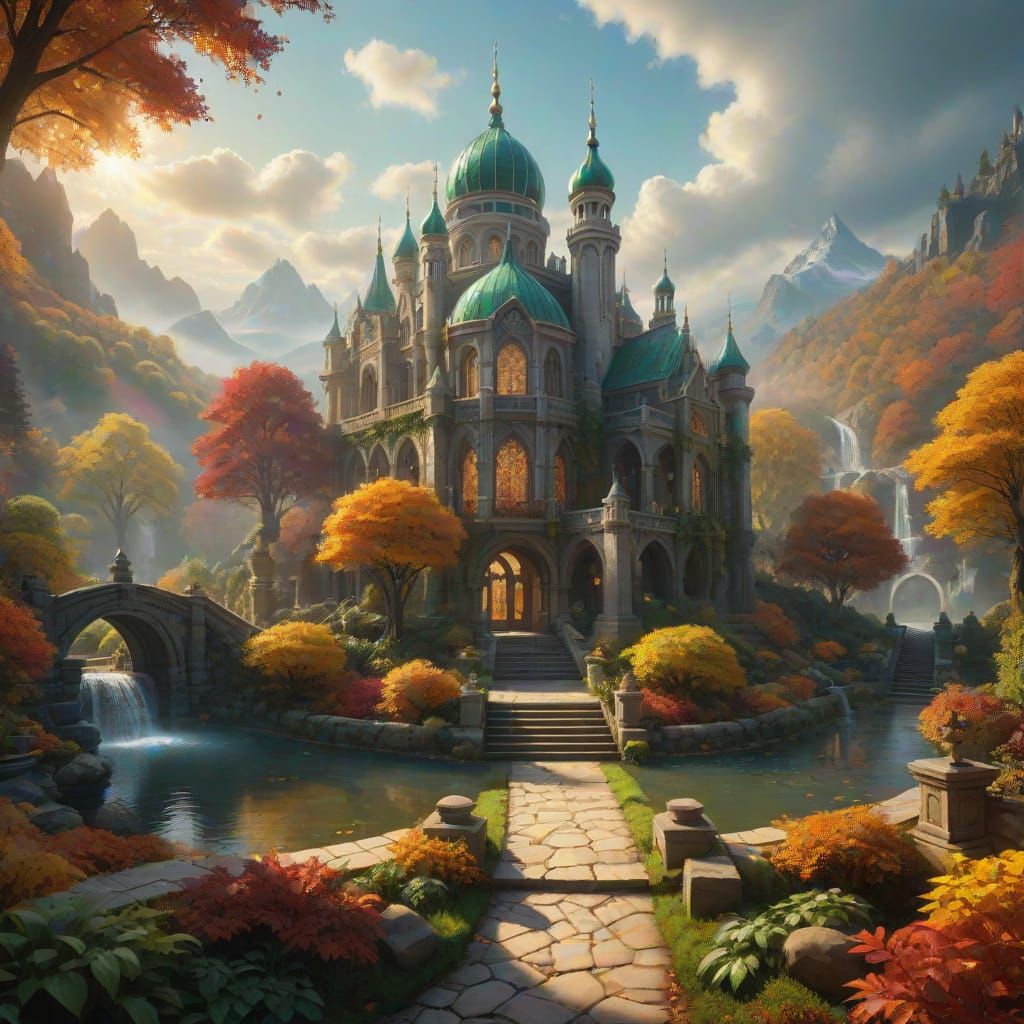 Magical Fantasy Tower in Autumn Valley