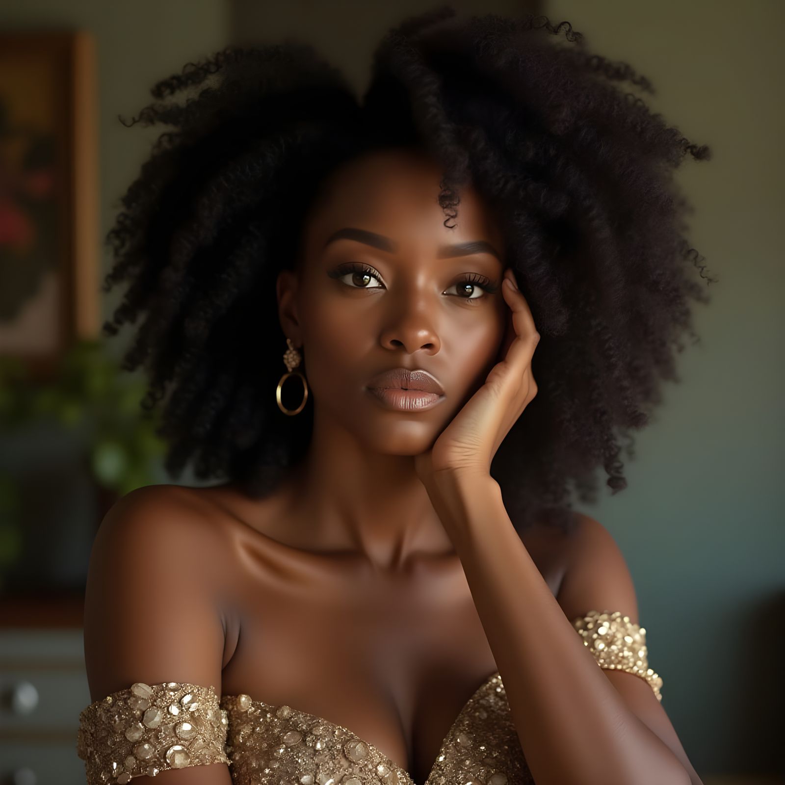 Elegant Afro-Caribbean Woman in Softbox Lighting