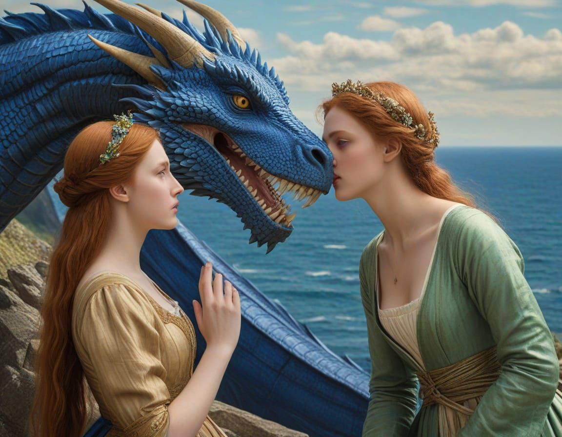 Princess and Blue Dragon Share a Tender Moment