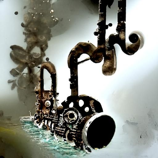 Rusted Steel Music Notes Underwater: Steampunk Engine