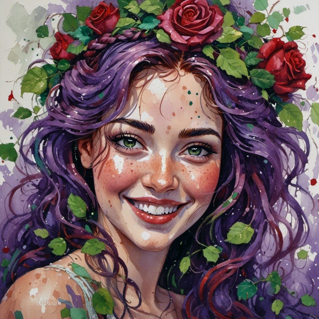 Happy Freckled Woman with Colorful Braids