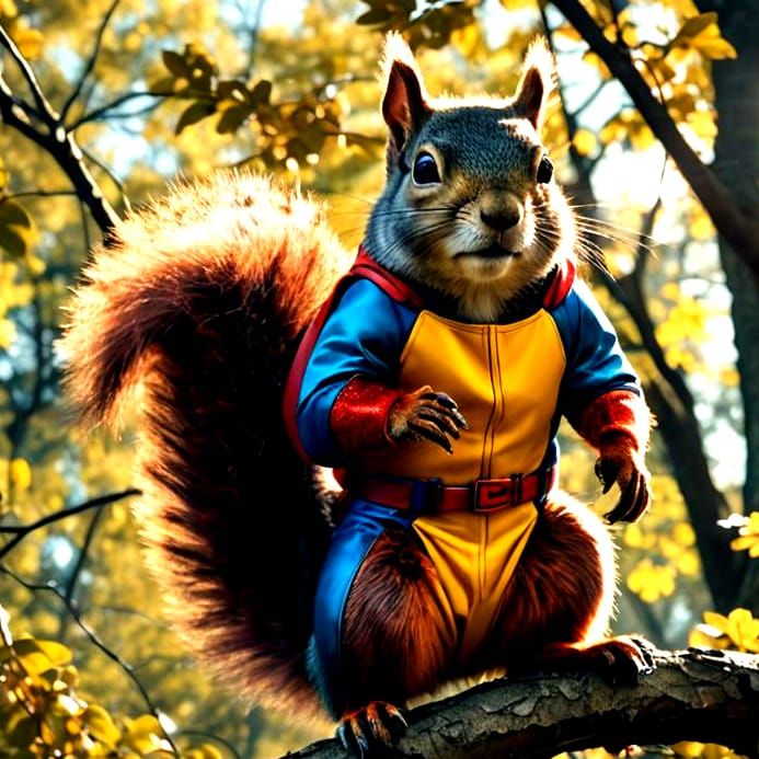 Squirrel Superhero in Cinematic Film Still
